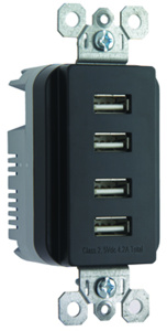 Pass & Seymour Radiant® TM8USB4 Series USB Receptacles 4 USB Black 4.2 A