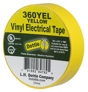 Dottie 360 Series Vinyl Electrical Tape 3/4 in x 60 ft 7 mil Yellow