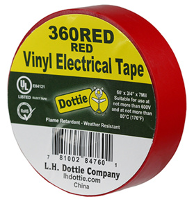 Dottie 360 Series Vinyl Electrical Tape 3/4 in x 60 ft 7 mil Red