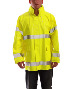 Tingley Job Site FR™ Comfort-Brite® Series Rain Jackets with Hood Large Hi-Viz Lime Yellow Waterproof