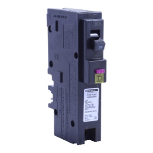 Square D Homeline™ HOM Series Dual Function AFCI/GFCI Molded Case Plug-in Circuit Breakers 1 Pole 120 VAC 20 A