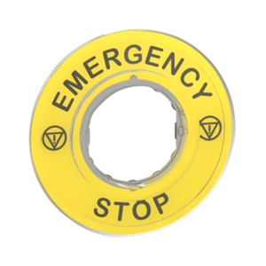Square D Harmony® ZBY Series Bezeled Legend Plates 22 mm Emergency Stop Yellow Black