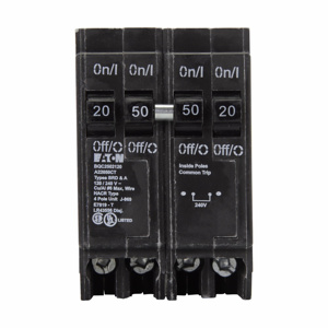 Eaton Cutler-Hammer BQC Series Plug-in Quadplex Circuit Breakers 2 x 20 A, 1 x 50 A 120/240 VAC 10 kAIC 2 Pole 1 Phase