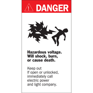 Brady B-302 Electrical Hazard Safety Signs <em class="search-results-highlight">8</em> in Height x <em class="search-results-highlight">4</em>-1/2 in Width Danger- Hazardous Voltage Aluminum Black/Red on White