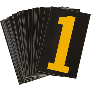 Brady 5000 Series Reflective Number and Letter Labels 1 Yellow on Black B-997 Reflective Sheeting