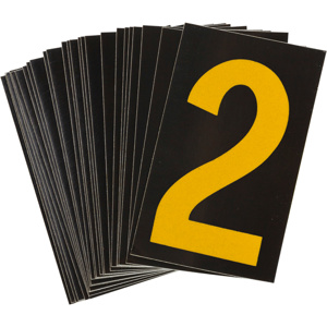 Brady 5000 Series Reflective Number and Letter Labels 2 Yellow on Black B-997 Reflective Sheeting