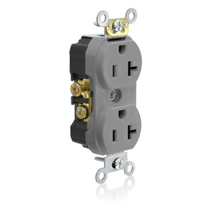 Leviton TCR20 Series Duplex Receptacles 20 A 125 V 2P3W 5-20R Commercial Specification Grade Tamper-resistant Gray