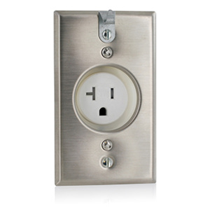 Leviton T5361 Series Single Receptacles 20 A 125 V 2P3W 5-20R Commercial Tamper-resistant Stainless Steel