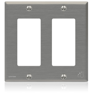 Leviton Standard Decorator Wallplates 2 Gang Metallic Stainless Steel coated with Antimicrobial Polyurethane Powdercoating Device