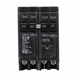 Eaton Cutler-Hammer BQC Series Plug-in Quadplex Circuit Breakers 2 x 20 A, 1 x 40 A 120/240 VAC 10 kAIC 1 Pole (2)/2 Pole 1 Phase