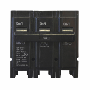Eaton BR Plug-in Circuit Breakers 45 A 240 VAC 10 kAIC 3 Pole 3 Phase