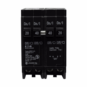 Eaton Cutler-Hammer BQC Series Plug-in Quadplex Circuit Breakers 1 x 20 A, 1 x 40 A 120/240 VAC 10 kAIC 2 Pole 1 Phase