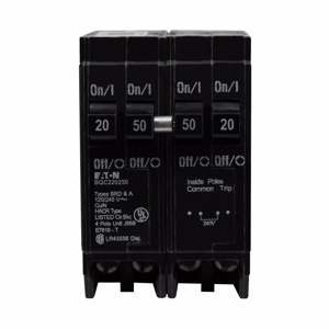 Eaton Cutler-Hammer BQC Series Plug-in Quadplex Circuit Breakers 1 x 20 A, 1 x 50 A 120/240 VAC 10 kAIC 2 Pole 1 Phase