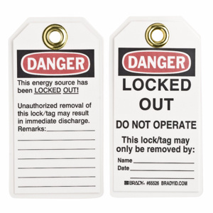 Brady B-837 Danger Do Not Operate Lockout Tags Locked out, unauthorized removal Black/Red on White