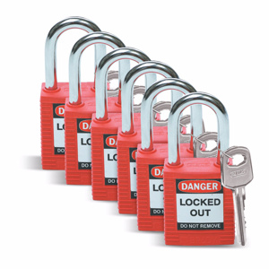 Brady Keyed Different Light Weight Lockout Padlock - 1/4 in Shackle Red Steel 1-1/2 in