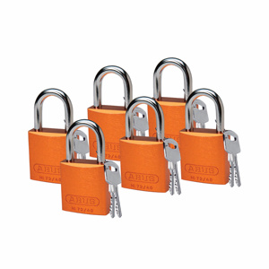 Brady 1 in Shackle Padlocks Orange Aluminum Lock Body: 1-3/5 in H x 1-1/2 in W x 3/4 in D