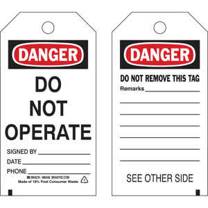 Brady B-851 DANGER Do Not Operate Do Not Remove This Lock Photo Tags Do Not Operate 5-3/4 x 3 in Black/Red/White