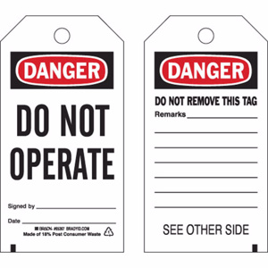 Brady B-837 Danger Do Not Operate Lockout Tags Danger Do Not Operate 5-3/4 x 3 in Black/Red on White