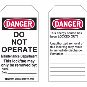 Brady B-837 Danger Do Not Operate Lockout Tags Do not operate Black/Red on White