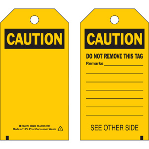 Brady Self-laminating B-851 Caution Tags Caution 5-3/4 x 3 in Black/Yellow