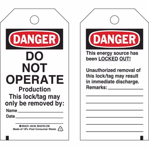 Brady B-837 Danger Do Not Operate Lockout Tags Do Not Operate 5-3/4 x 3 in Black/Red/White