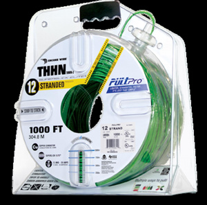 Encore Wire Copper SuperSlick THHN Wire 12 AWG (2) 1000 ft Carton Pullpro Green with Yellow Stripe Stranded