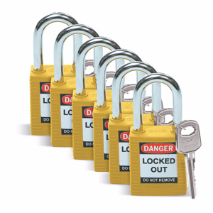 Brady Keyed Alike Compact Light Weight Lockout Padlocks Yellow Steel DANGER LOCKED OUT DO NOT REMOVE