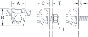Sefcor GTC Series Single Cable to Flat Two-Piece Ground Clamps