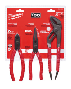 Milwaukee Plier Sets 3 Piece Diagonal Cutting, Long Nose, Ream and Punch Straight Jaw