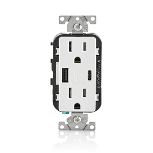 Leviton Decora® T5633 Series USB Devices 2 USB/Duplex White<multisep/>White 15 A