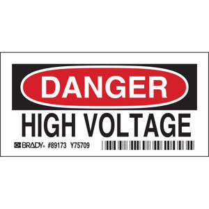 Brady B-302 Electrical Hazard Safety Signs 3-1/2 x 5 in Danger- High Voltage Aluminum Black/Red on White
