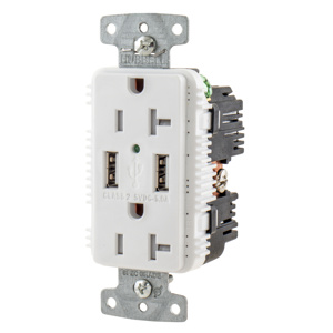 Hubbell Wiring 20A5 Style Line® Series Combination Devices 2 USB/Duplex White 20 A /5 A