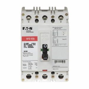 Eaton Cutler-Hammer HFD Series C Molded Case Industrial Circuit Breakers 225 A 480/600 VAC, 250 VDC 25 kAIC 3 Pole 3 Phase