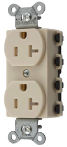 Hubbell Wiring Straight Blade Duplex Receptacles 20 A 125 V 2P3W 5-20R Industrial SNAPConnect® Tamper-resistant Ivory