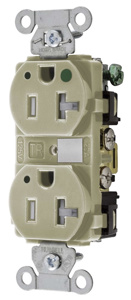 Hubbell Wiring Straight Blade Duplex Receptacles 20 A 125 V 2P3W 5-20R Hospital Hubbell-Pro™ Tamper-resistant Ivory