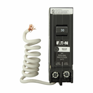 Eaton Cutler-Hammer BRN-GF Series Plug-in Ground Fault Circuit Breakers 30 A 120 VAC 10 kAIC 1 Pole 1 Phase