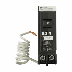Eaton Cutler-Hammer BRN-GF Series Plug-in Ground Fault Circuit Breakers 20 A 120 VAC 10 kAIC 1 Pole 1 Phase