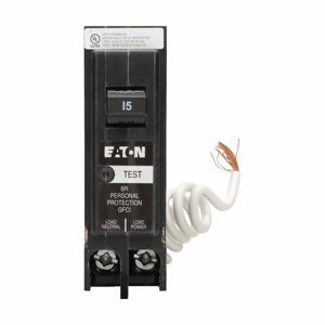 Eaton Cutler-Hammer BRN-GF Series Plug-in Ground Fault Circuit Breakers 15 A 120 VAC 10 kAIC 1 Pole 1 Phase