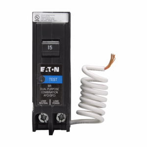 Eaton Cutler-Hammer BRN-FD Series Plug-in Arc Fault/Ground Fault Circuit Breakers 15 A 120 VAC 10 kAIC 1 Pole 1 Phase