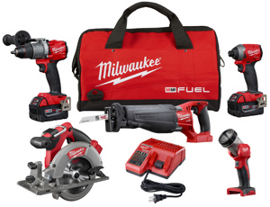 Milwaukee M18™ FUEL™ 5-Tool Combination Kits 1/2 in Hammer Drill/Driver, 1/4 in Hex Impact Driver, SAWZALL® Reciprocating Saw, 6-1/2 in Circular Saw, Work Light