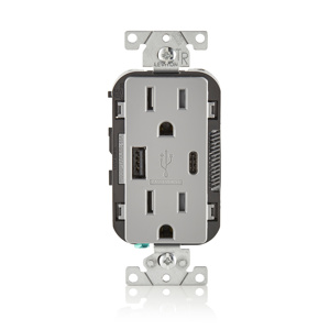 Leviton Decora® T5633 Series USB Devices 2 USB/Duplex Gray<multisep/>Gray 15 A