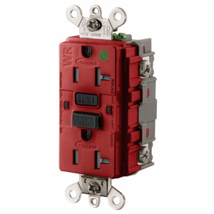 Hubbell Wiring GF8300SG Series Extra Heavy Duty Grade Duplex GFCIs 20 A 5-20R Red Tamper-resistant, Weather-resistant