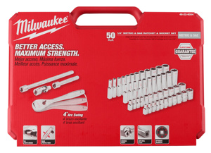 Milwaukee FOUR FLAT™ Metric/SAE Socket Sets Deep/Standard 1/4 in 50 Piece