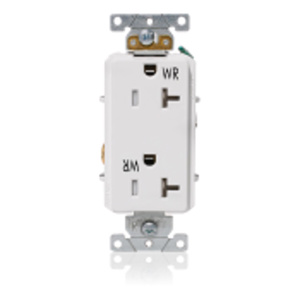Leviton WTD20 Series Duplex Receptacles 20 A 125 V 2P3W 5-20R Heavy-Duty Industrial Specification Grade Decora® Plus Tamper-resistant, Weather-resistant White