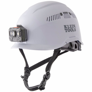 Klein Tools Rechargeable Headlamp Safety Helmets 6.5 - 8 6 Point Ratchet Knob with Pivot Adjustment  None White