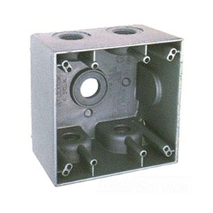 Teddico Weatherproof Outlet Boxes 2 Gang 2-5/8 in Metallic 3/4 in 5 Hub