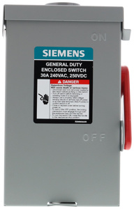 Siemens General Duty Fused Disconnects 30 A NEMA 3R 240 VAC 3P4W 3 Phase