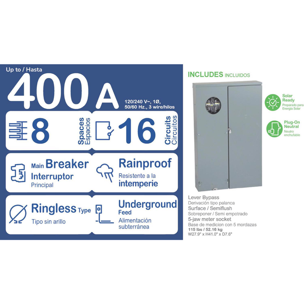 Lever Border Square D | Square D Lever Bypass Ringless Meter Mains | Border States