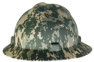 MSA V-Gard® Fas-Trac® Slotted Full Brim Hard Hats One Size Fits Most Ratcheting Veteran Flag Camouflage