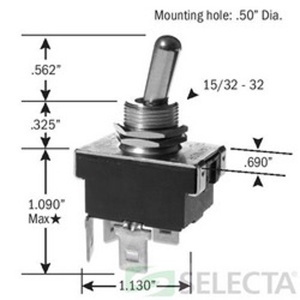 Selecta Products DPDT Panel Switch Series Utility and Heavy Duty Bat Handle Toggle Switches 20/10 A DPST